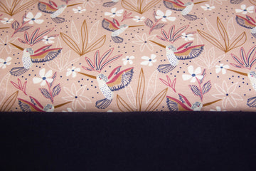 Stoffpaket Jersey + Bündchen mit Kolibris und Blumen, altrosa, marine